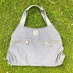 Large Gray Baggallini Shoulder Bag Purse, Silver Hardware, Many Pockets